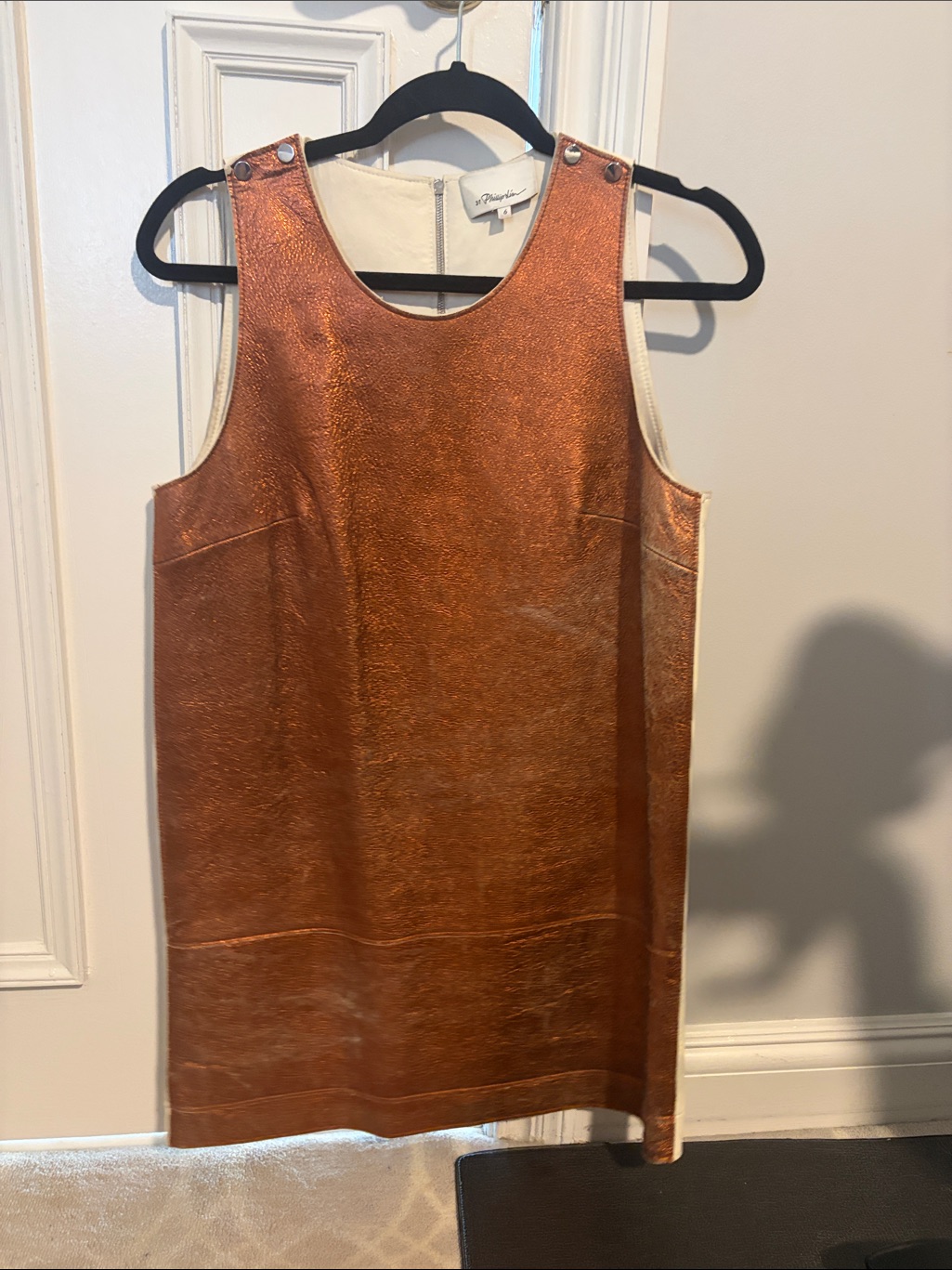 3.1 Phillip Lim Leather Metallic Copper Mini Shift Dress
